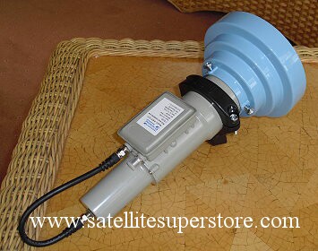 C band and Ku band voltage switching LNB with feedhorn.